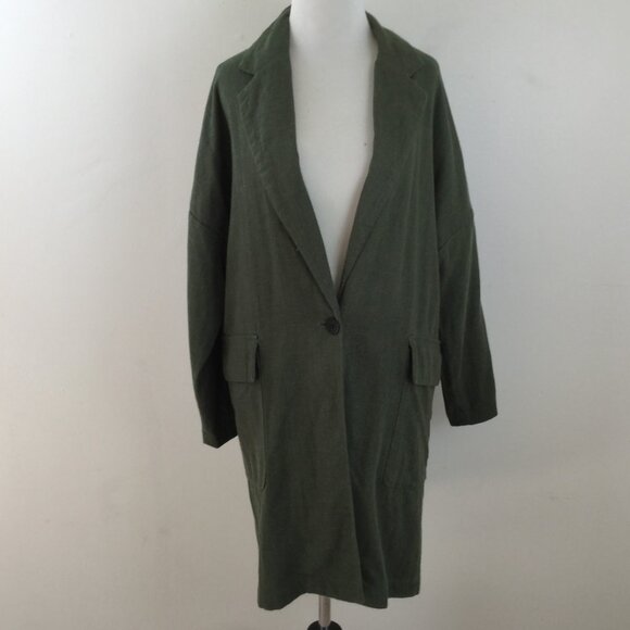 Zara Longline Oversized Linen Blend Olive Blazer Jacker xs - Picture 10 of 13